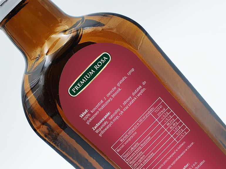 sosy z owocu granatu - etykiety na butelki